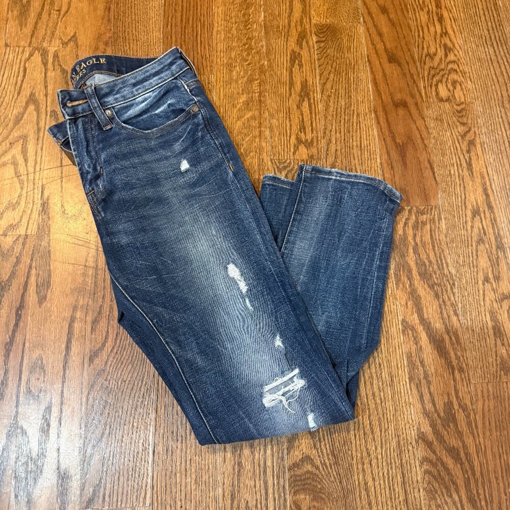 American Eagle Distressed Skinny Jeans | Medium Wash Stretch Denim Sz 28 x 28